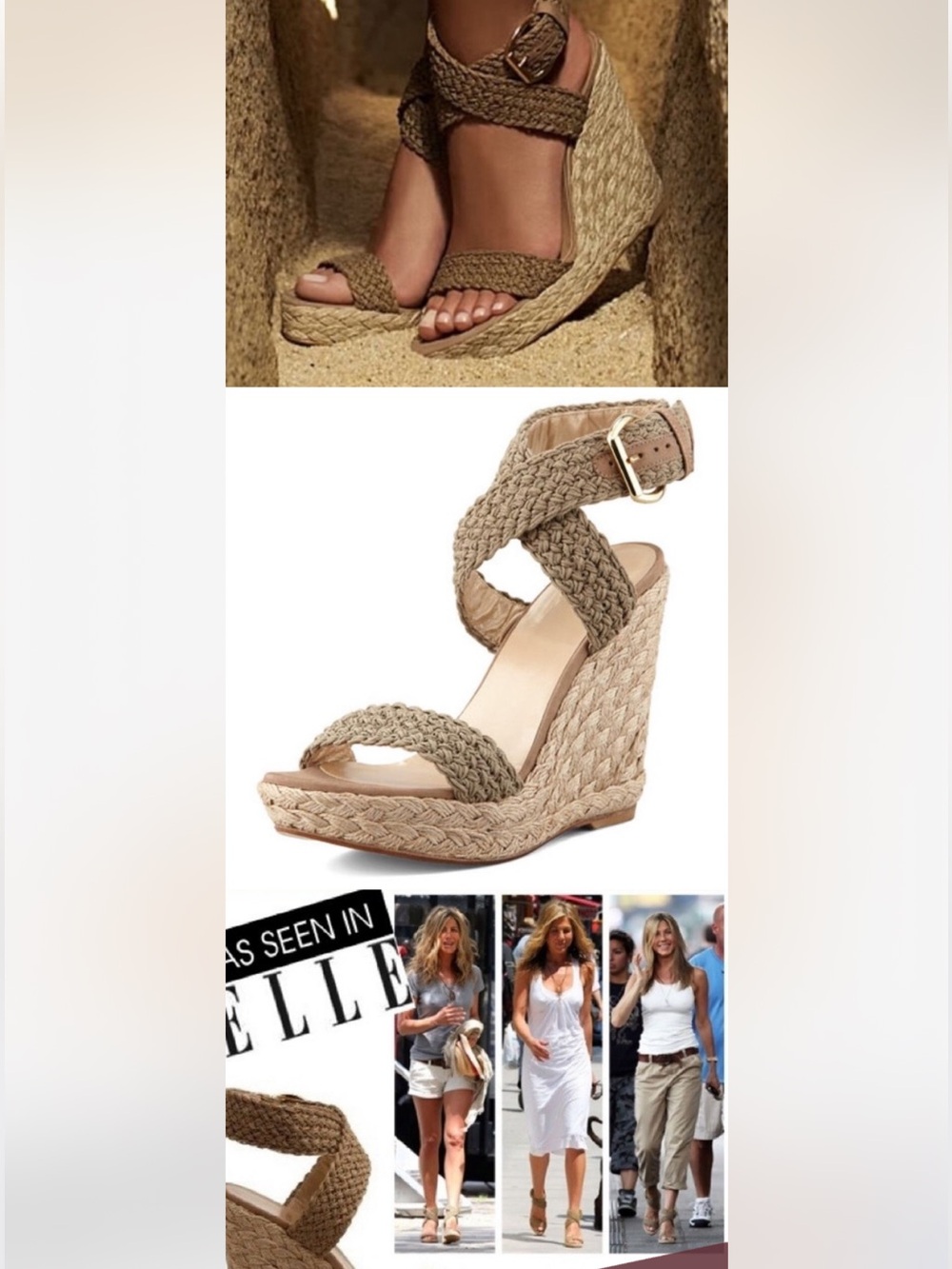 Stuart Weitzman Khaki Crochet Alex Ankle Halter Wrap Espadrille Wedge Sandals